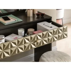 Rootz Black and Brown Dressing Table - Vanity Table - Makeup Desk - Ample Storage - 90x133x39cm