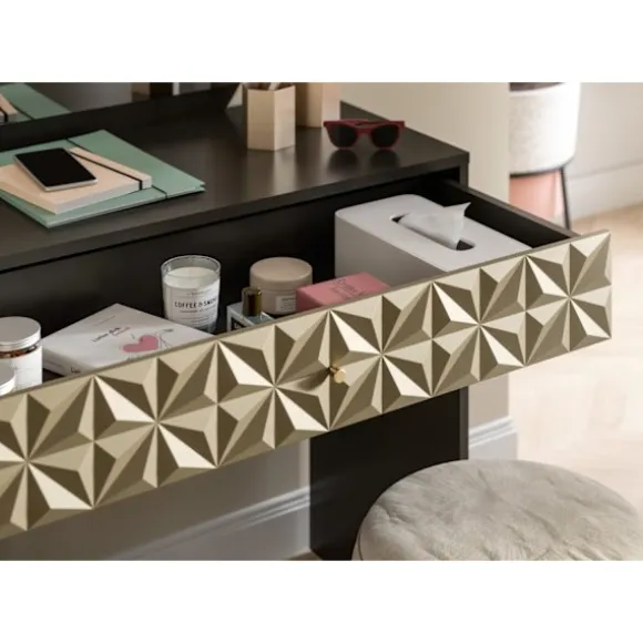 Rootz Black and Brown Dressing Table - Vanity Table - Makeup Desk - Ample Storage - 90x133x39cm
