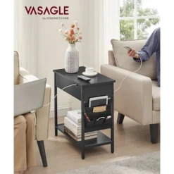 Rootz Black Wood Grain Sidebord - Stofpose af spånplader - Bærbart endebord - Letvægts - Nem montering - Alsidig brug - 60 cm x 31,5 cm x 60 cm