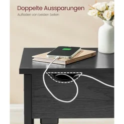 Rootz Black Wood Grain Sidebord - Stofpose af spånplader - Bærbart endebord - Letvægts - Nem montering - Alsidig brug - 60 cm x 31,5 cm x 60 cm