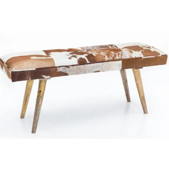 Rootz bænk - polstret bænk - hall bænk - bænk - gede læder - mango træ - brun/hvid - 120 cm