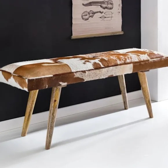 Rootz bænk - polstret bænk - hall bænk - bænk - gede læder - mango træ - brun/hvid - 120 cm