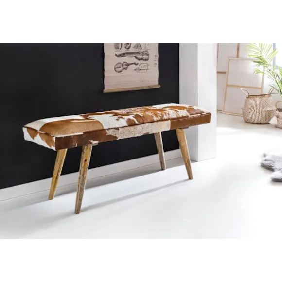 Rootz bænk - polstret bænk - hall bænk - bænk - gede læder - mango træ - brun/hvid - 120 cm