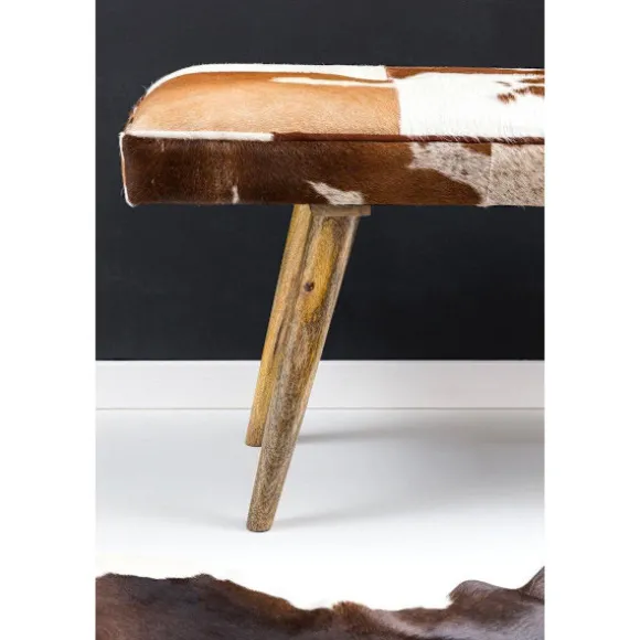 Rootz bænk - polstret bænk - hall bænk - bænk - gede læder - mango træ - brun/hvid - 120 cm