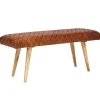 Rootz bænk ægte læder - massiv træ bænk 115x53x38 cm - 2 personers polstret bænk hall spisestue brun - Lille læder sengebænk Hall møbel hall bænk