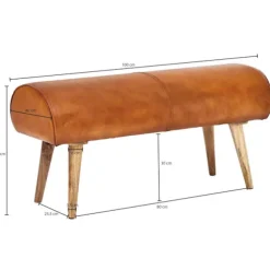 Rootz bænk ægte læder - massivt træ bænk 100x53x40 cm - 2-personers polstret bænk hall springbok brun - Lille læder sengebænk Hall møbler hall bænk