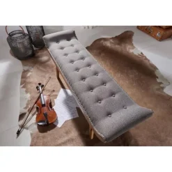 Rootz bænk stof - massivt træ bænk grå 125x51x38 cm Chesterfield design - Hall polstret bænk - Stof bænk sengebænk 2 personer - Hall bænk moderne