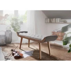 Rootz bænk stof - massivt træ bænk grå 125x51x38 cm Chesterfield design - Hall polstret bænk - Stof bænk sengebænk 2 personer - Hall bænk moderne