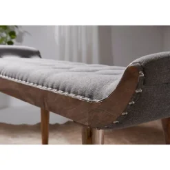 Rootz bænk stof - massivt træ bænk grå 125x51x38 cm Chesterfield design - Hall polstret bænk - Stof bænk sengebænk 2 personer - Hall bænk moderne