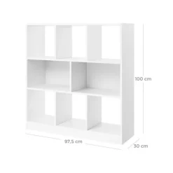 Rootz Bogreol - Bogreol - 8 Rum Bogreol - Moderne reol - Reol - Åben reol - Høj reol - Hjørne reol - Bogreol Organizer - Hvid - 97,5 x 100 x 30 cm