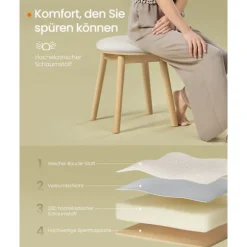 Rootz Boho Style Dressing Taburet - Cremehvid Eg Beige - Rund Ottoman - Gummi træ Boucle stof - 37 cm x 37 cm x 43 cm
