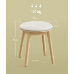 Rootz Boho Style Dressing Taburet - Cremehvid Eg Beige - Rund Ottoman - Gummi træ Boucle stof - 37 cm x 37 cm x 43 cm