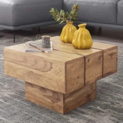 Rootz bord hårdttræ Acacia sofabord 44 x 44 x 30 cm sofabord Solid bred terning firkantet