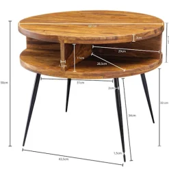 Rootz bord Sheesham massivt træ - metal 60x45x60 cm bord stue - Design sidebord med hylde Lille sofabord rund brunt