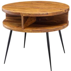 Rootz bord Sheesham massivt træ - metal 60x45x60 cm bord stue - Design sidebord med hylde Lille sofabord rund brunt