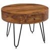 Rootz bord Sheesham massivt træ - metal 60x44,5x60 cm bord stue - Design sidebord med skuffer Lille sofabord rund brunt