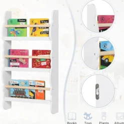 Rootz børnebogreol - Vægmonteret bogreol - Opbevaringsenhed til børn - Montessori læringshylde - Litteraturorganisering - Historiedisplay - Hvid - 34, | Fyndiq