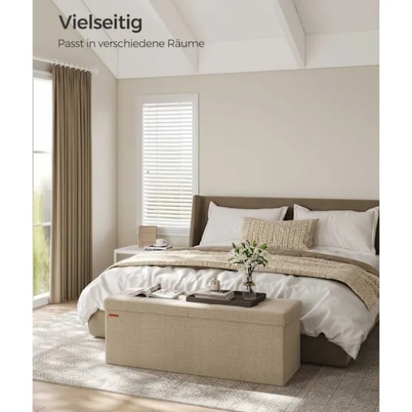 Rootz Camel Brown sædekiste - Opbevaring Ottoman - Fodstøtte - MDF-konstruktion - Imiteret linnedpolstring - Skumpolstring - 38cm x 110cm x 38cm - 9,1 | Fyndiq
