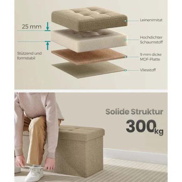 Rootz Camel Brown sædekiste - Opbevaring Ottoman - Fodstøtte - MDF-konstruktion - Imiteret linnedpolstring - Skumpolstring - 38cm x 110cm x 38cm - 9,1 | Fyndiq