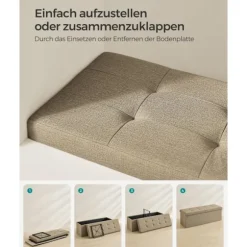 Rootz Camel Brown sædekiste - Opbevaring Ottoman - Fodstøtte - MDF-konstruktion - Imiteret linnedpolstring - Skumpolstring - 38cm x 110cm x 38cm - 9,1 | Fyndiq