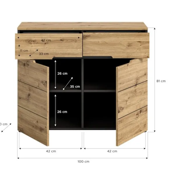 Rootz Canu Garderobe - Kommode - Grå - Artisan Look - Rumbesparende - 100x81x40 cm, bæredygtig FSC -certificerede møbler.