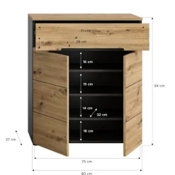 Rootz Canu Shoe Cabinet - Garderobearrangør - Skoopbevaring - Bæredygtig - 80 cm x 94 cm x 37 cm, grå, høj kvalitet - Tidløs design