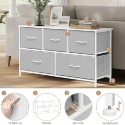 Rootz Choker Cabinet 5 skuffe - Opbevaringsskab - Arrangørkiste - Grå træ - Metalramme - 100 x 54 x 30 cm - Rumbesparelse