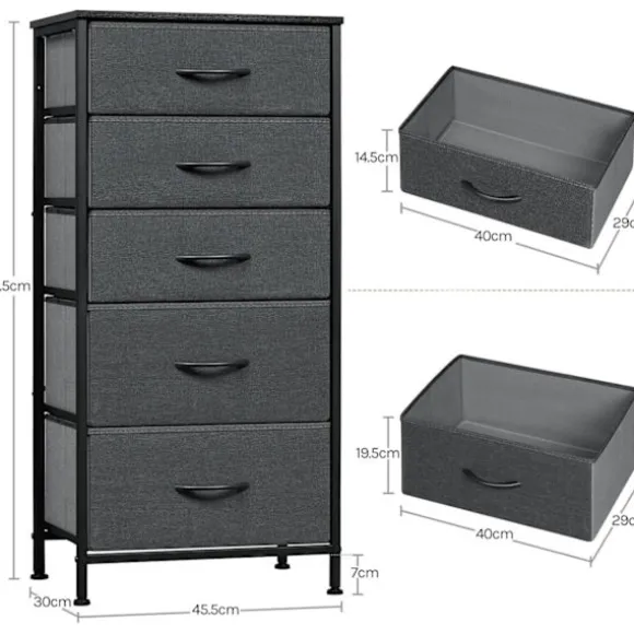 ROOTZ CHOST OF THEBLEERS - KOLLER - Opbevaringsskab - 5 skuffer - Metalramme - Vintage Wood Look - 45,5x95,5x30 cm