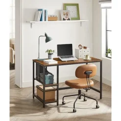 Rootz Computerbord/skrivebord - Kontorbord med 2 hylder i højre eller venstre side - Til kontoret, stuen - Stålstel - Industrielt design - Vintage bru | Fyndiq