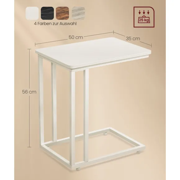 Rootz cremehvidt sidebord - Endebord - Natbord - Spånpladestål - Justerbare fødder - Hjul - Letvægts - 35cm x 50cm x 60cm