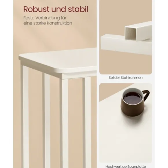 Rootz cremehvidt sidebord - Endebord - Natbord - Spånpladestål - Justerbare fødder - Hjul - Letvægts - 35cm x 50cm x 60cm