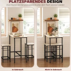 Rootz 3-delt barbordssæt - Bartisch med barstole - Industrielt spisebordssæt - Skridsikre fodpuder - 80 cm x 50 cm x 87 cm