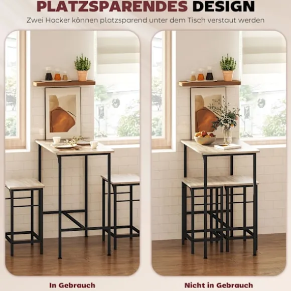 Rootz 3-delt barbordssæt - Bartisch med barstole - Industrielt spisebordssæt - Skridsikre fodpuder - 80 cm x 50 cm x 87 cm