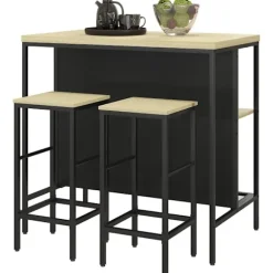 Rootz 3-delt barbordssæt - barstole - pubbord - pletbestandigt - pladsbesparende - stålstel - 100W x 60D x 95H cm (Bord), 32W x 32D x 68H cm (skammel) | Fyndiq