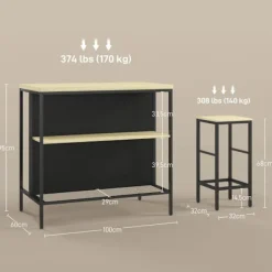 Rootz 3-delt barbordssæt - barstole - pubbord - pletbestandigt - pladsbesparende - stålstel - 100W x 60D x 95H cm (Bord), 32W x 32D x 68H cm (skammel) | Fyndiq