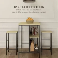 Rootz 3-delt barbordssæt - barstole - pubbord - pletbestandigt - pladsbesparende - stålstel - 100W x 60D x 95H cm (Bord), 32W x 32D x 68H cm (skammel) | Fyndiq