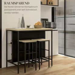 Rootz 3-delt barbordssæt - barstole - pubbord - pletbestandigt - pladsbesparende - stålstel - 100W x 60D x 95H cm (Bord), 32W x 32D x 68H cm (skammel) | Fyndiq
