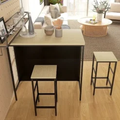 Rootz 3-delt barbordssæt - barstole - pubbord - pletbestandigt - pladsbesparende - stålstel - 100W x 60D x 95H cm (Bord), 32W x 32D x 68H cm (skammel) | Fyndiq