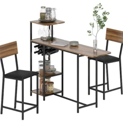 Rootz 3-delt barbordssæt - Pubbord - Højt bord - Vinopbevaring - 110-140 cm x 40 cm x 116 cm