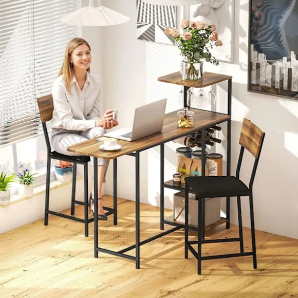 Rootz 3-delt barbordssæt - Pubbord - Højt bord - Vinopbevaring - 110-140 cm x 40 cm x 116 cm