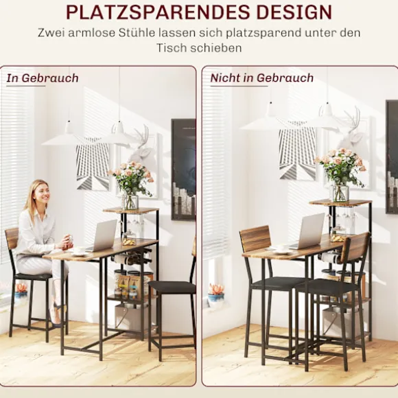 Rootz 3-delt barbordssæt - Pubbord - Højt bord - Vinopbevaring - 110-140 cm x 40 cm x 116 cm