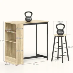 Rootz 3-delt barbordssæt - pubbord - bordsæt med høj top - pladsbesparende - 91 cm x 49 cm x 91 cm