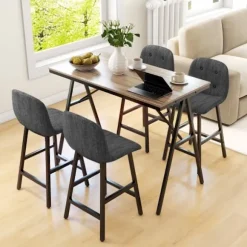 Rootz 5-delt barbordssæt - Spisebordssæt - Pubbord og stole - Industrielt design - Pladsbesparende - Mørkegrå - 120 cm x 60 cm x 91 cm
