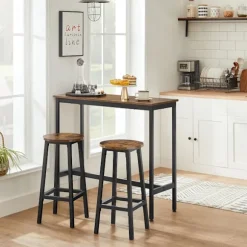 Rootz 3-delt barbordssæt - vintage brun-sort - spånpladestål - 100 cm x 90 cm x 40 cm - 65 cm x 32 cm (Ø x H) - 18,1 kg - 100 kg statisk bæreevne - Ba | Fyndiq