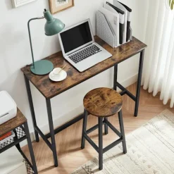 Rootz 3-delt barbordssæt - vintage brun-sort - spånpladestål - 100 cm x 90 cm x 40 cm - 65 cm x 32 cm (Ø x H) - 18,1 kg - 100 kg statisk bæreevne - Ba | Fyndiq
