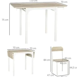 Rootz 2-delt siddegruppe - Sammenklappeligt spisebord med 2 stole - Foldebord - Hvid + Natur - 110 cm x 70 cm x 75 cm