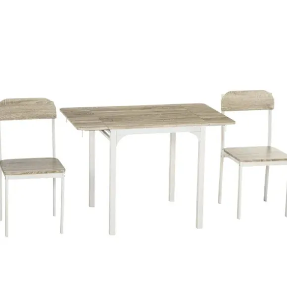Rootz 2-delt siddegruppe - Sammenklappeligt spisebord med 2 stole - Foldebord - Hvid + Natur - 110 cm x 70 cm x 75 cm