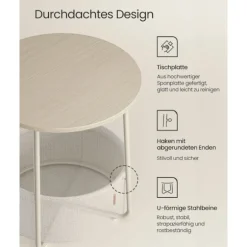 Rootz 3-delt sidebord - Beige bord - Spånplade stål polyester - Opbevaringskurv - Letvægts - Robust konstruktion - 45cm x 50cm x 50cm