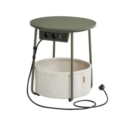 Rootz 3-delt sidebord - Forest Green Creme White - Spånplade Stål Polyester - Bærbare udendørsmøbler - Opbevaringskurv - Letvægts - 45cm x 50cm x 50cm | Fyndiq