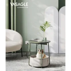 Rootz 3-delt sidebord - Forest Green Creme White - Spånplade Stål Polyester - Bærbare udendørsmøbler - Opbevaringskurv - Letvægts - 45cm x 50cm x 50cm | Fyndiq